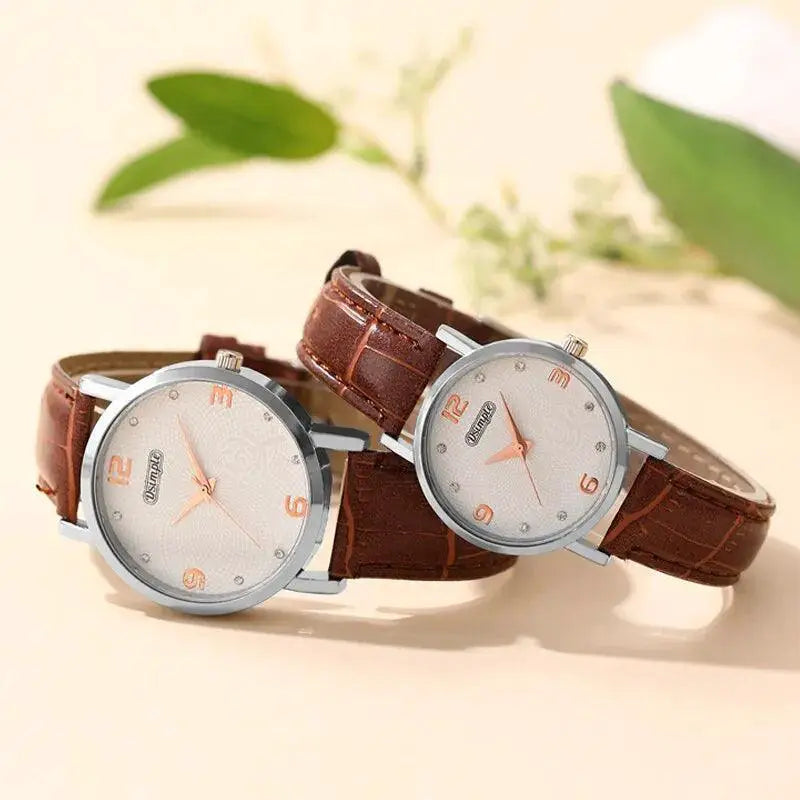 Luxury Leather Quartz Watches Set for Couples Stylish Duo