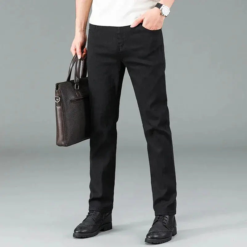 Mens Pure Black Jeans Korean Version Trendy Straight Pants