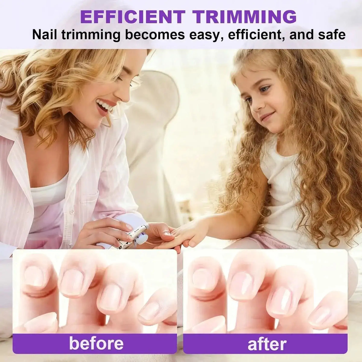 Portable Auto Nail Trimmer, 2 in 1 Electric Nail Clipper & Polisher, Low Noise LED Anti-Splash Rechargeable Manicure Tool for Kids Adults Seniors