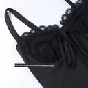 Split Spy Girl Strap Dress V Neck Lace Trim Slim Fit Slit