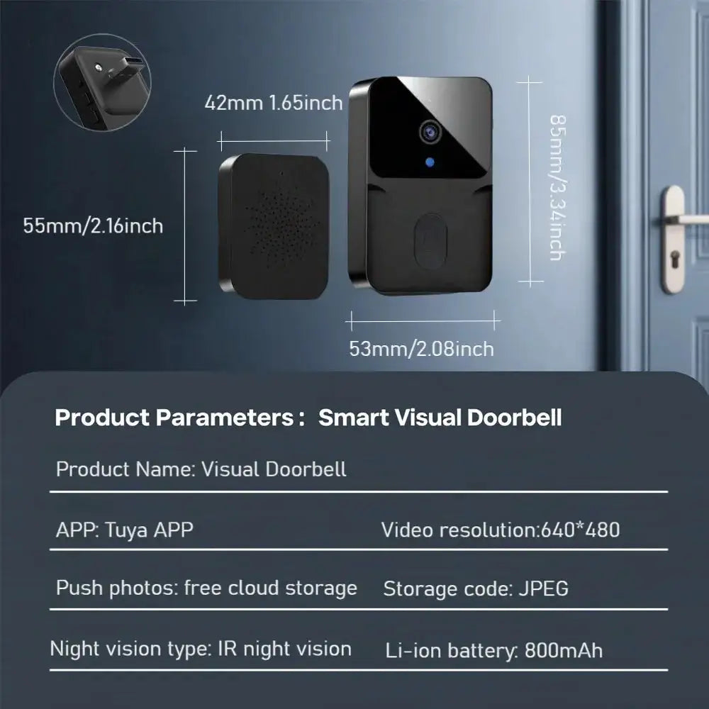 Tuya Smart WiFi Video Wireless Doorbell Night Vision Two Way Audio Alarm Notification Push Rechargeable Battery Inside