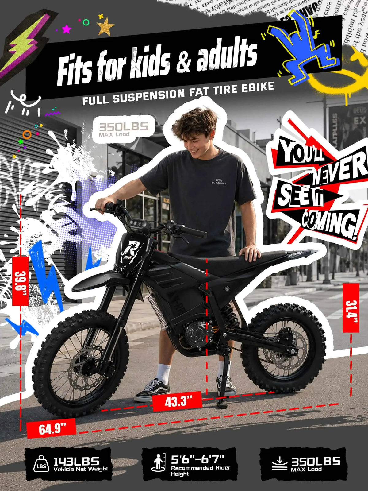 ESKUTE RR Electric Dirt Bike, 50+mph 5500W Peak Mid-Drive Motor, Electric Motorcycle with 60 Mile 60V 30Ah Removable Battery, Hydraulic Dual Shock Absorbers,