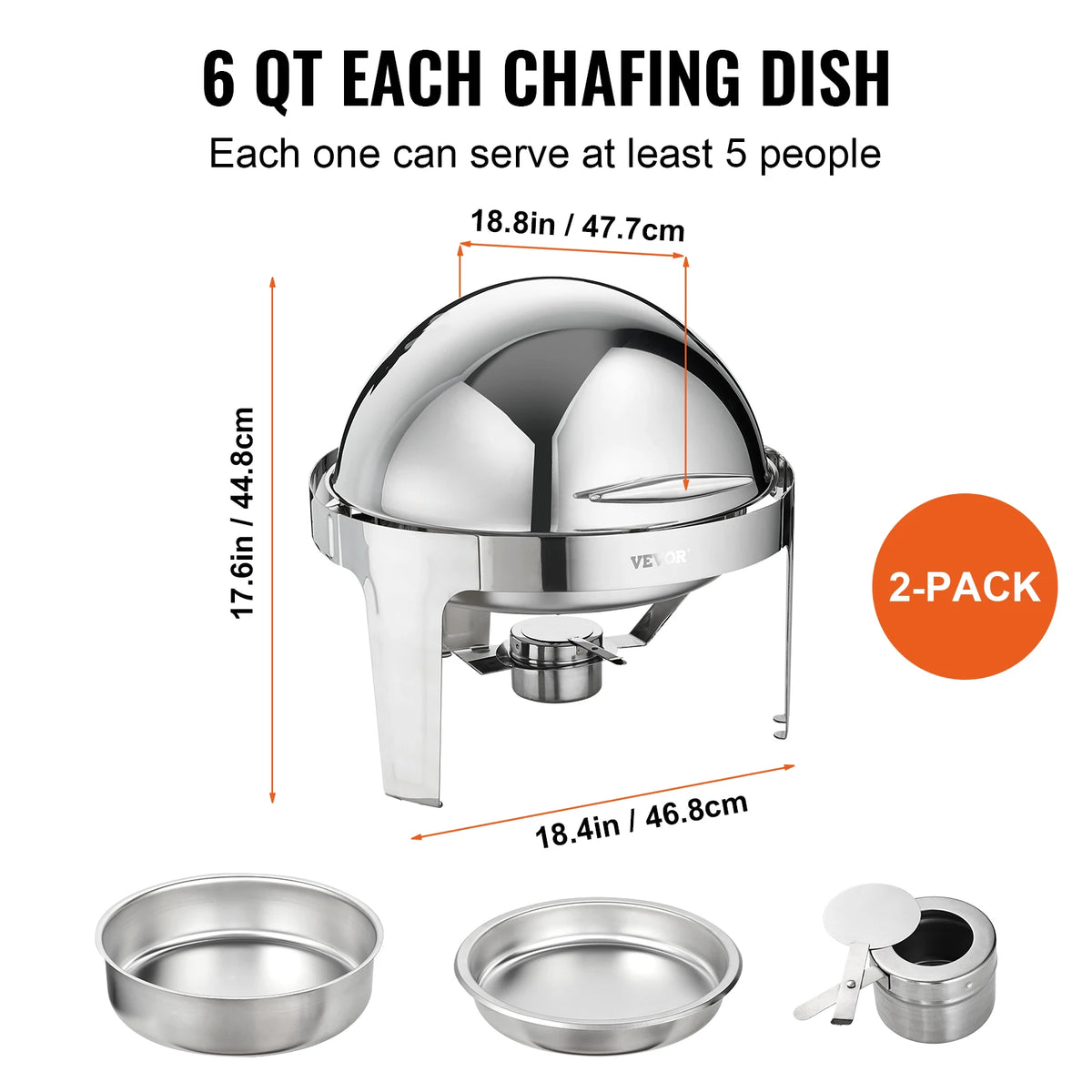 SucceBuy Roll Top Chafing Dish Buffet Set Qt Pack Stainless — product view 4