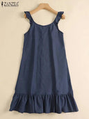 Boho Chic Denim Sundress Women's Beach Dress for Summer