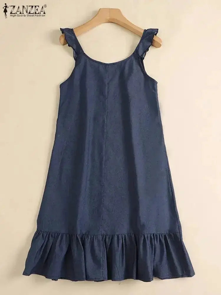 Boho Chic Denim Sundress Women Beach Dress For Summer
