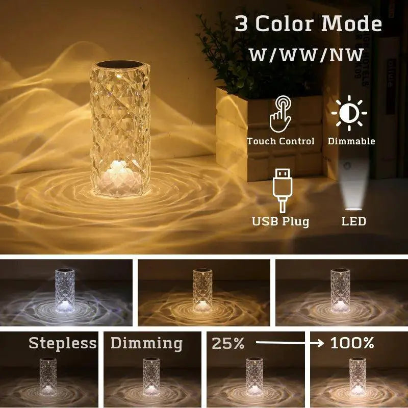 Dimmable LED Crystal Touch Lamp With Remote 16 Colors