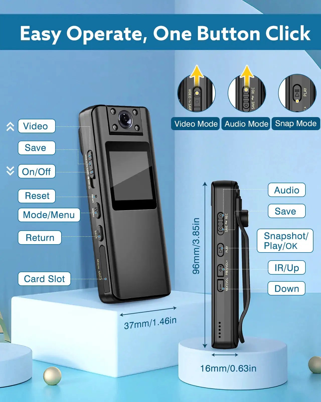 BOBLOV A22 Digital Mini Body Camera 1080P Sports DV HD Screen Magnetic Night Vision Small Camera Nanny Camcorder Police