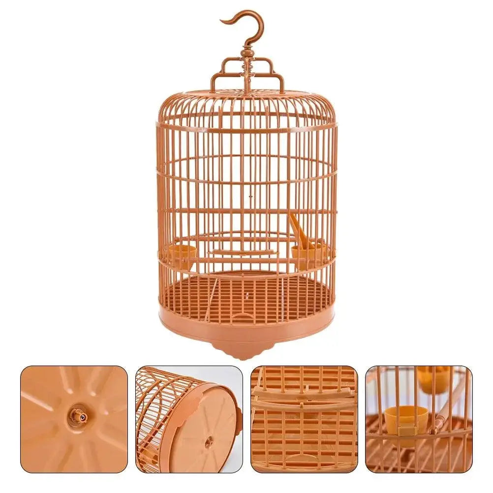 Round Hanging Bird Cage With Hook And Feeder For Small Birds