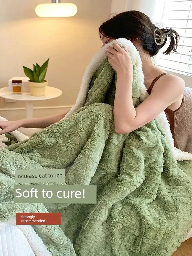 Sofa Blanket Winter Thick Coral Fleece Nap Blanket Cozy