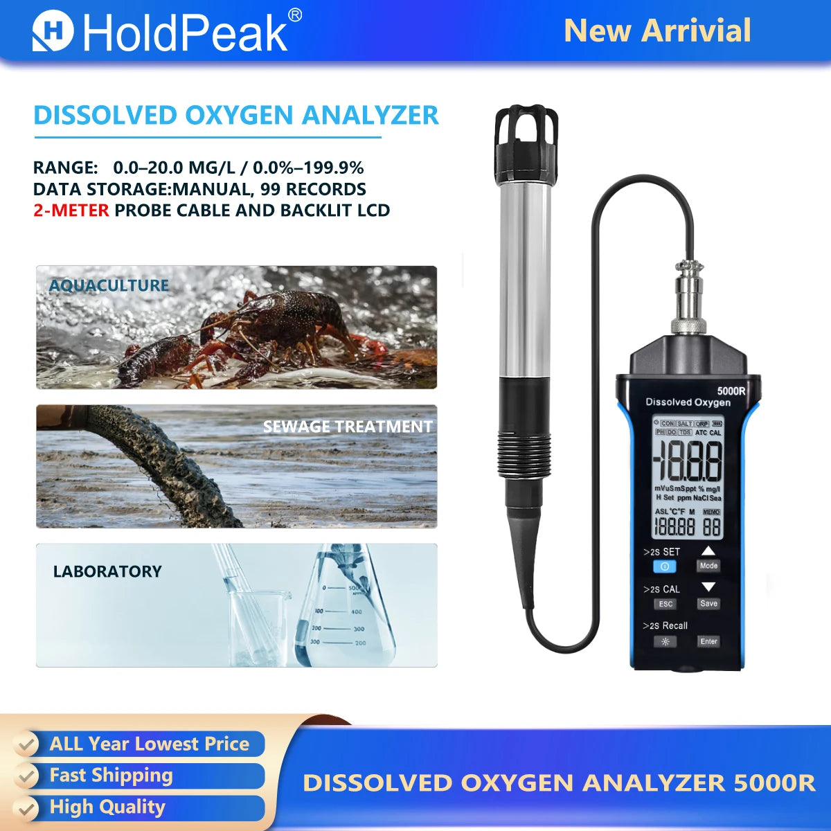 HOLDPEAK Dissolved Oxygen Meter, DO Meter, Digital DO Tester — product view 6