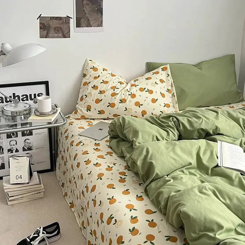 Ins Heart Floral Duvet Cover Set Pillowcases Soft Linens