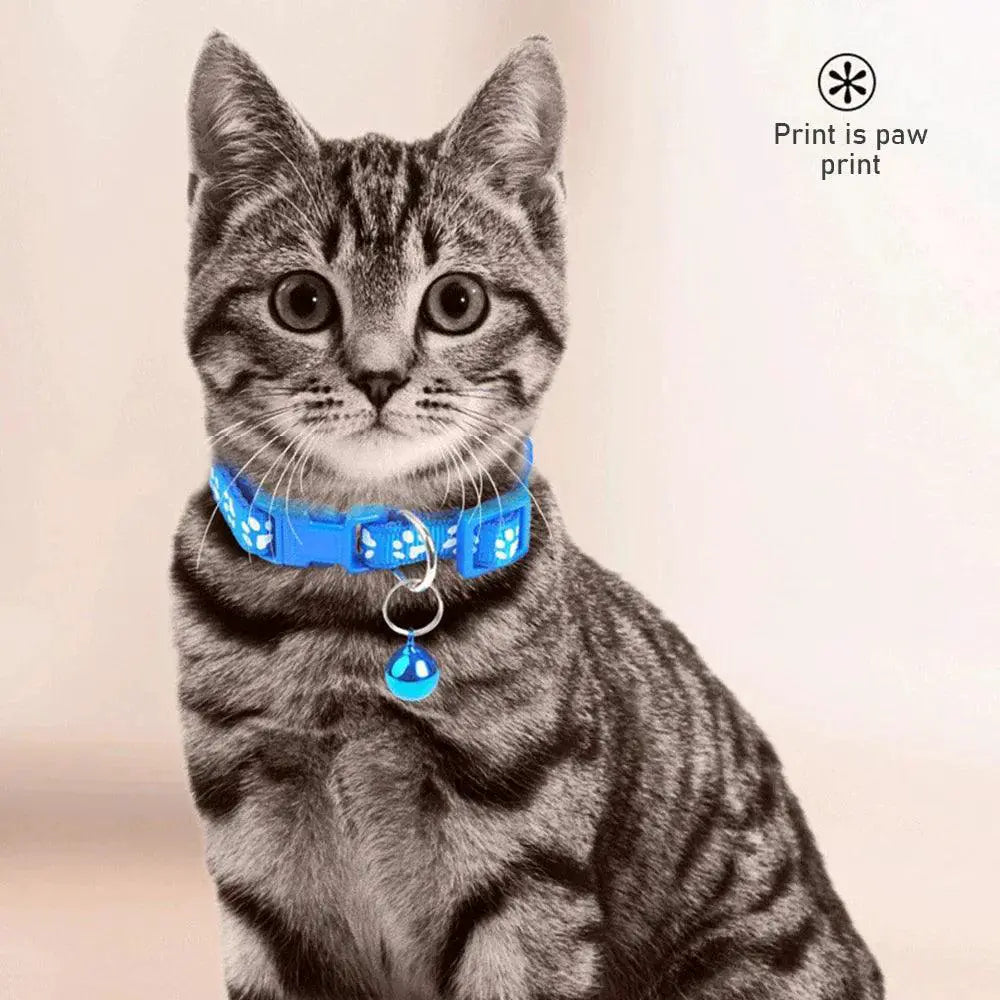 Cartoon Paw Print Pet Collar With Adjustable Safety Bell