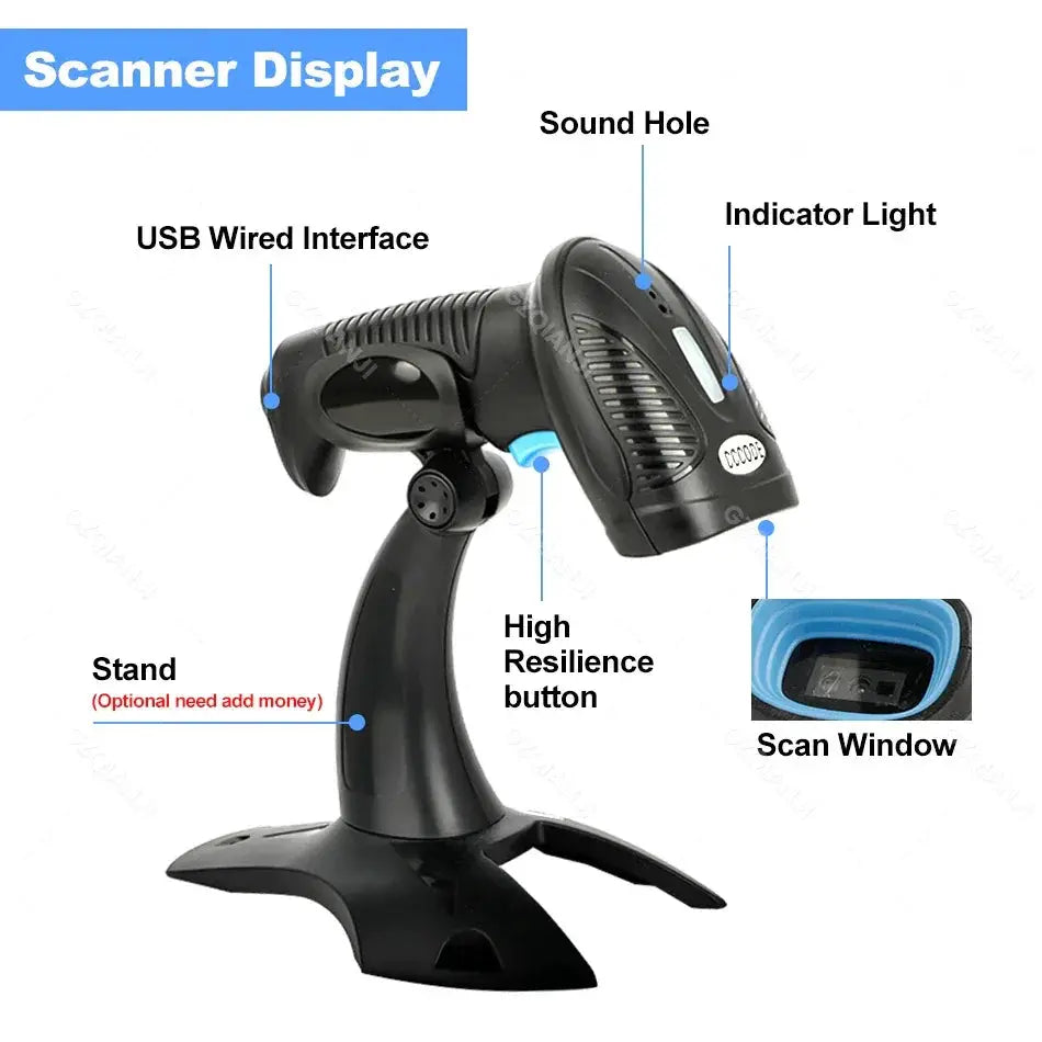 3 In 1 Wireless Bluetooth USB Barcode Scanner Portable Reader