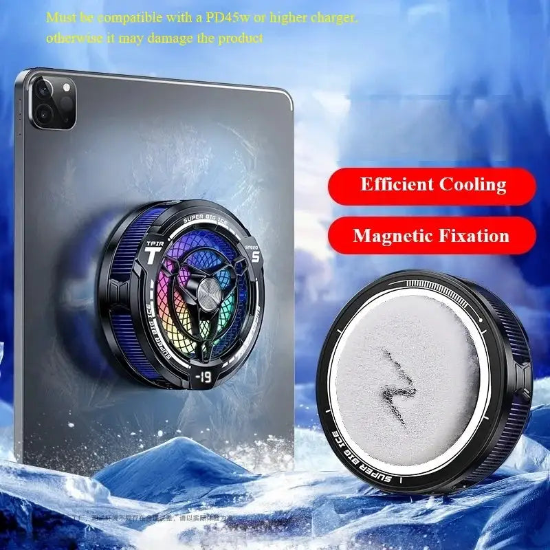 FS12 45W Semiconductor Tablet Cooler Large Area Powerful Cooling Magnetic RGB Phone Cooler for Pad/Gaming Phones with Lights