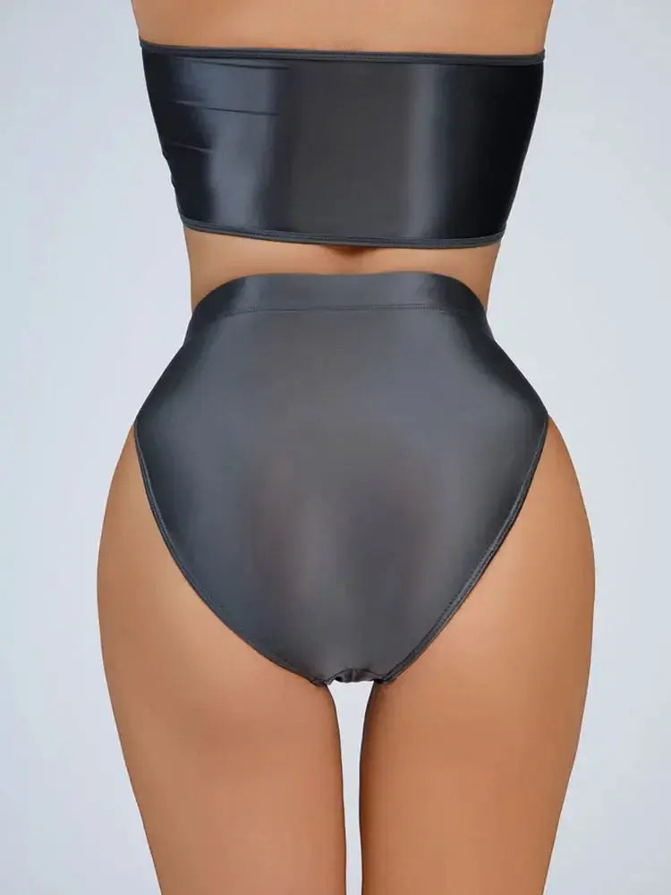 Sexy Women Shiny High Waist G String Sheer Yoga Thong