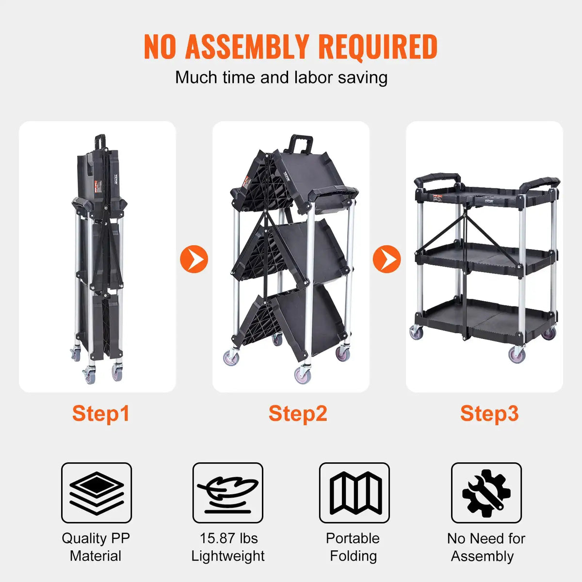 Tier Folding Rolling Utility Cart — product image 6