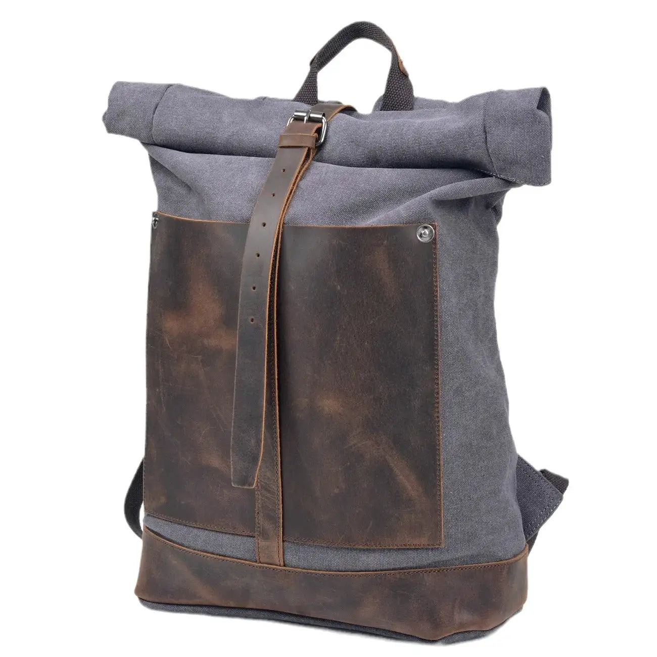 New vintage Wash Canvas Men's Backpack Waterproof Large Capacity Roll Top Expansion Backpack Men's Outdoor Hiking Bag