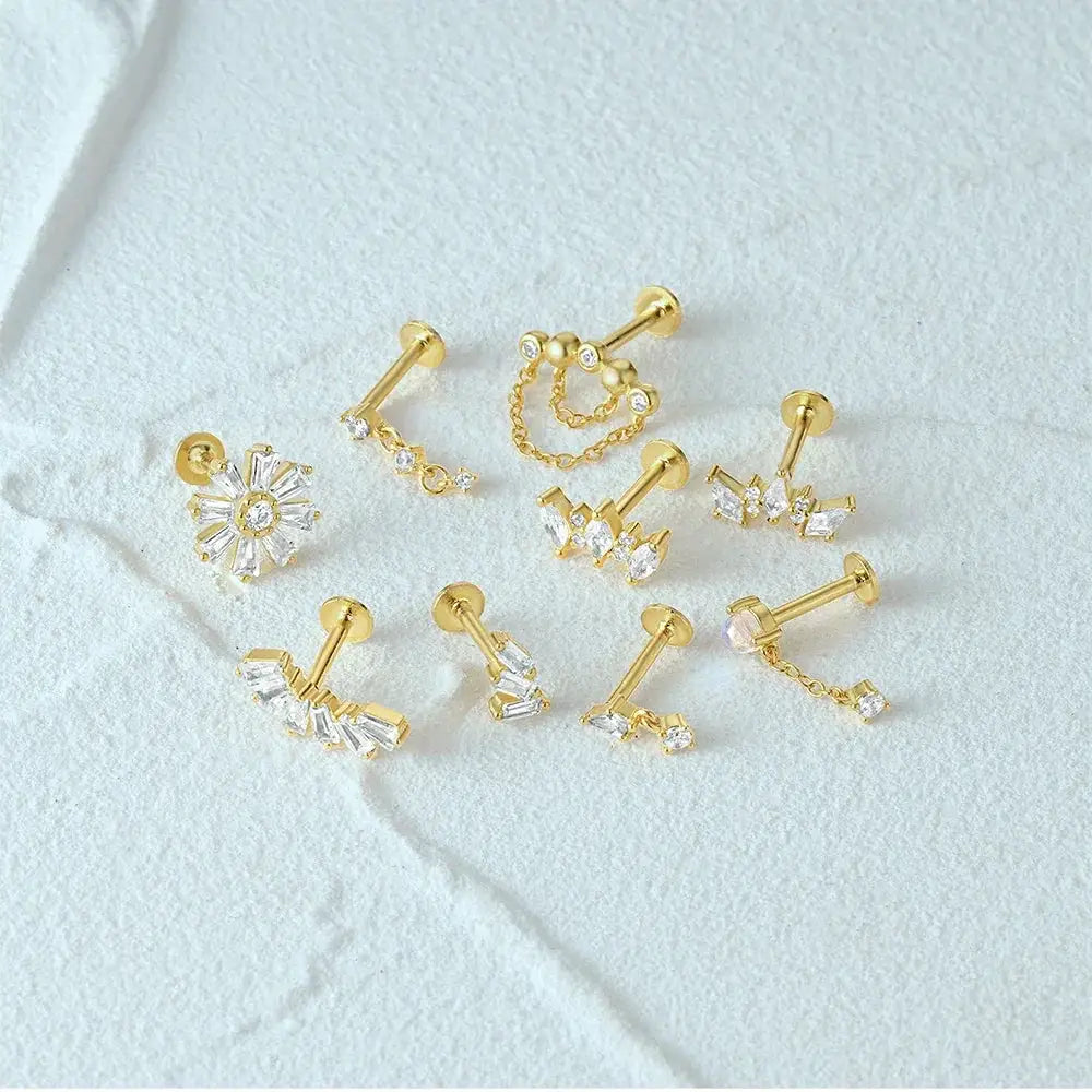 Flat Head Stud Earrings Women 925 Sterling Silver Jewelry