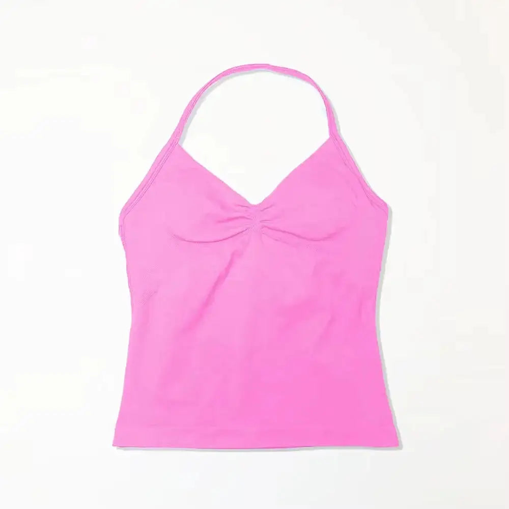 NCLAGEN Gym Longline Strappy Top Women Seamless Yoga Tank With Removable Pads V Neck Workout Clothes Sports Running Fitness Vest
