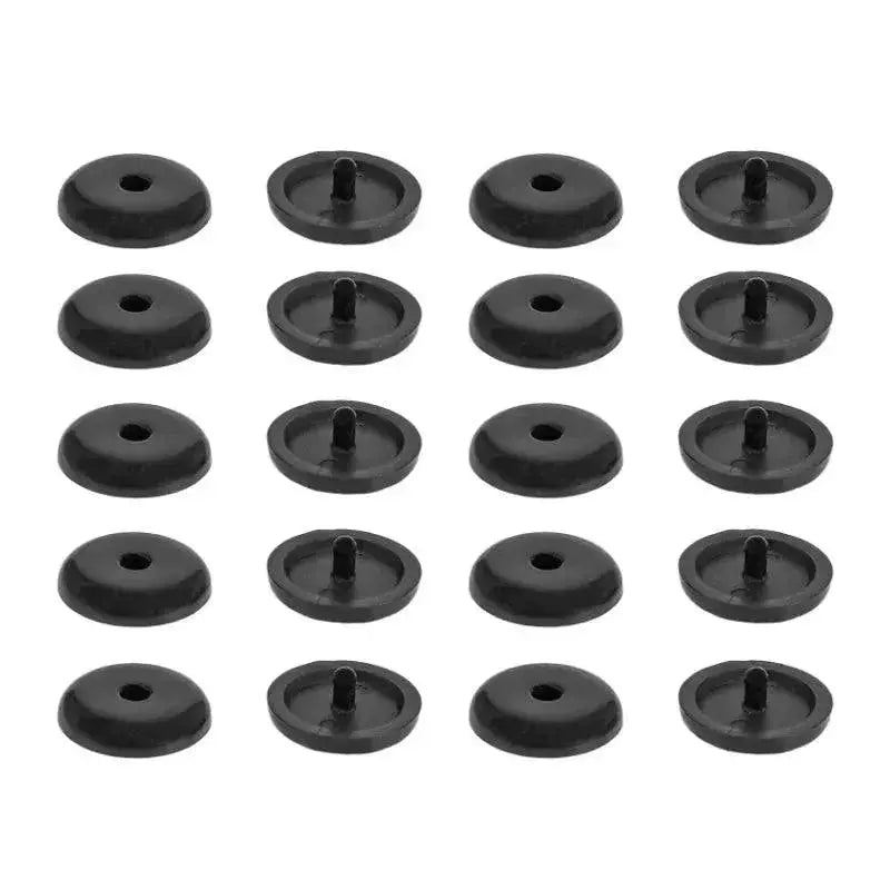 Set of 16 black round rubber feet pads on white background, OurLum.com tech accessories