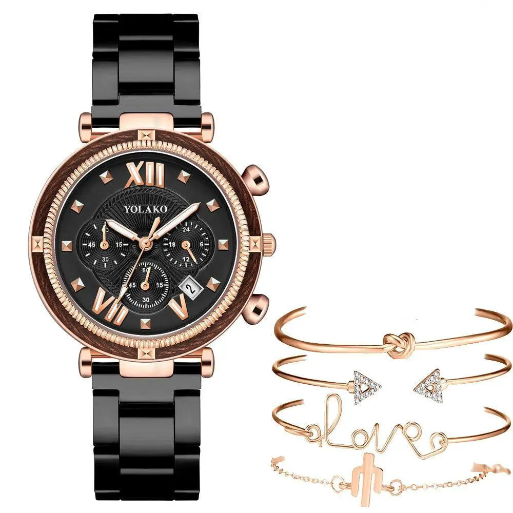 Blue Stainless Steel Watch Set Elegant Five Piece Collection
