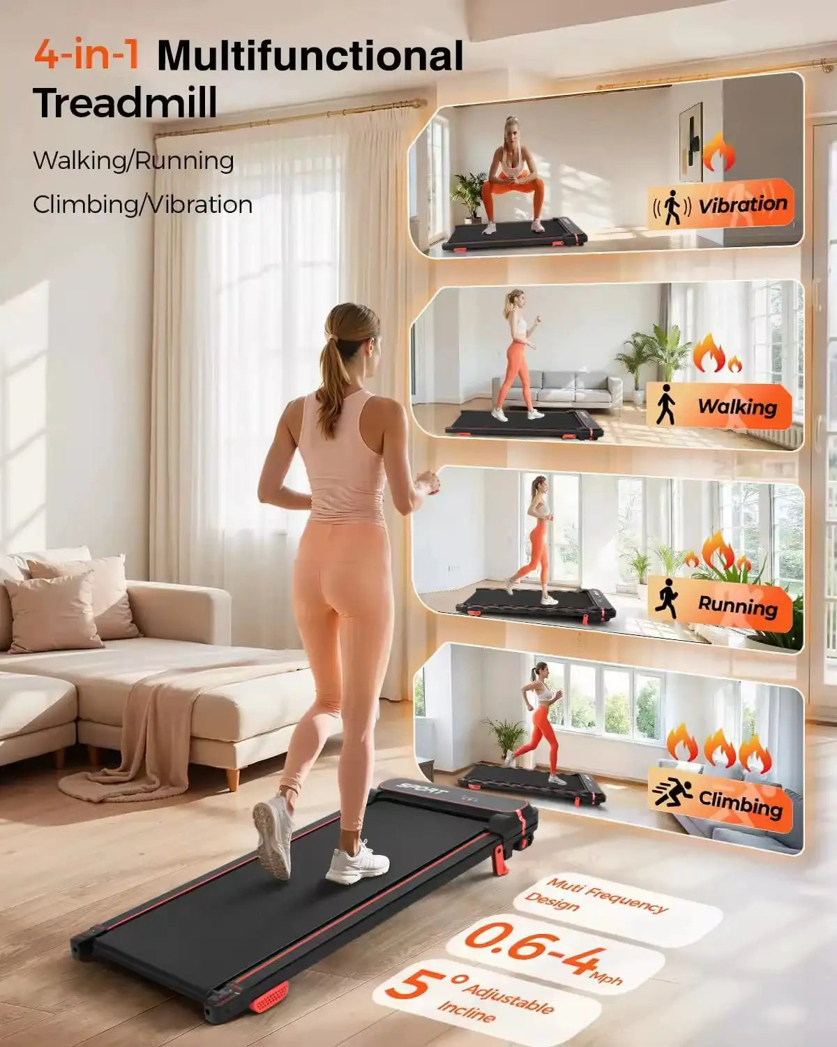 3-in-1 Under Desk Treadmill Walking Vibration Pad with Remote Control-Quiet Compact Portable Exercise Machine for Office & Home