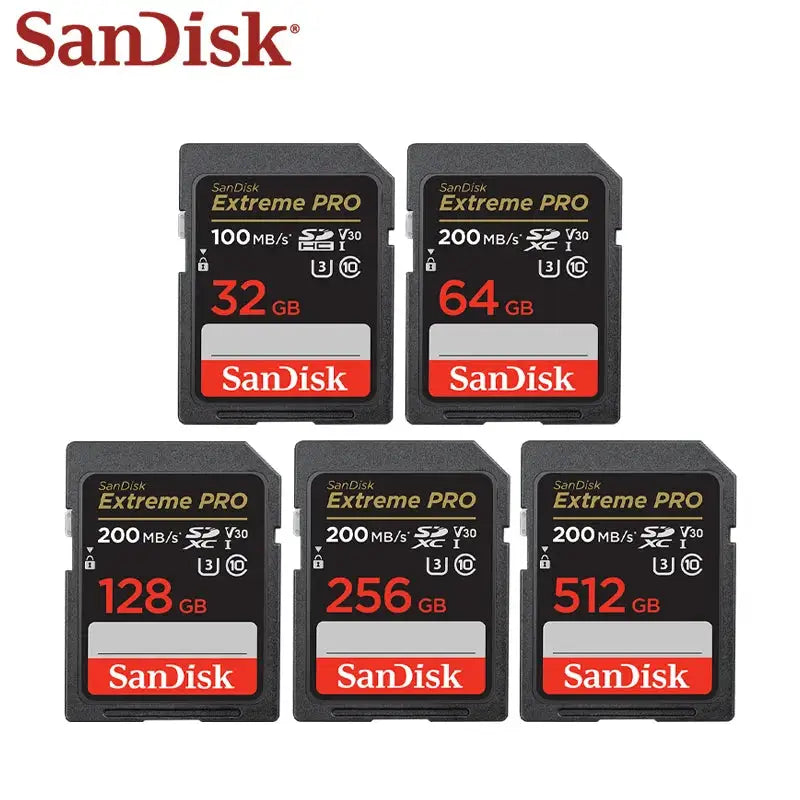 SanDisk Extreme PRO SDHC SDXC UHS‑I Memory Card 32GB 64GB 128GB 256GB 512GB V30 U3 200MB/s 4K UHD For DSLR Mirrorless Camera
