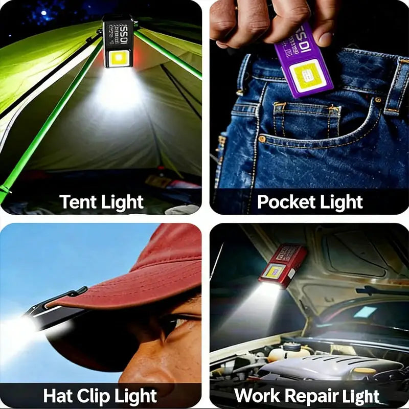 Mini COB LED Flashlight USB C Rechargeable Powerful Work Light with Clip Magnet Waterproof EDC Camping Walking Pocket Lamp