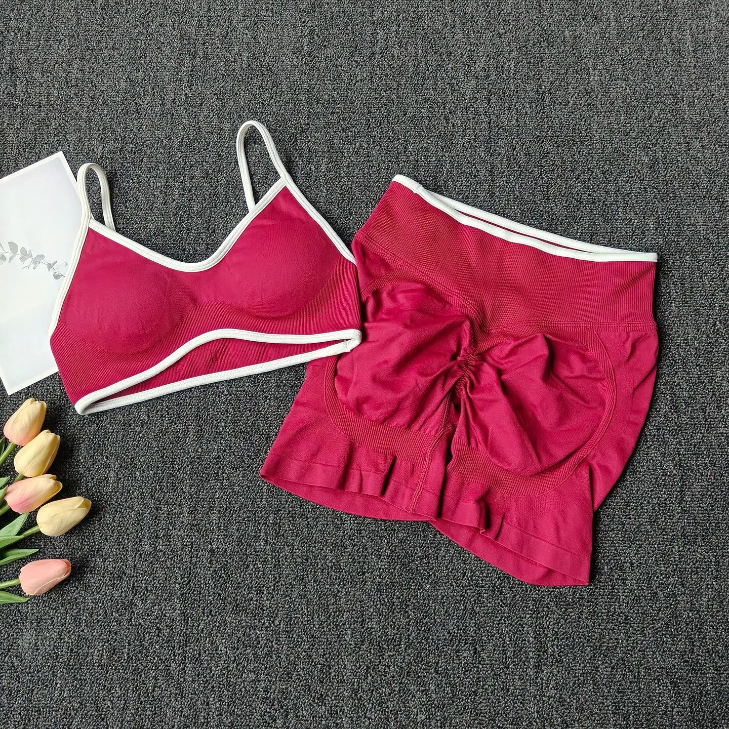 Peach Buttock Yoga Suit Women Gym Seamless Suspender Gathering Bra High Waist Hip Lifting Belly Tightening Shorts Fitness Set