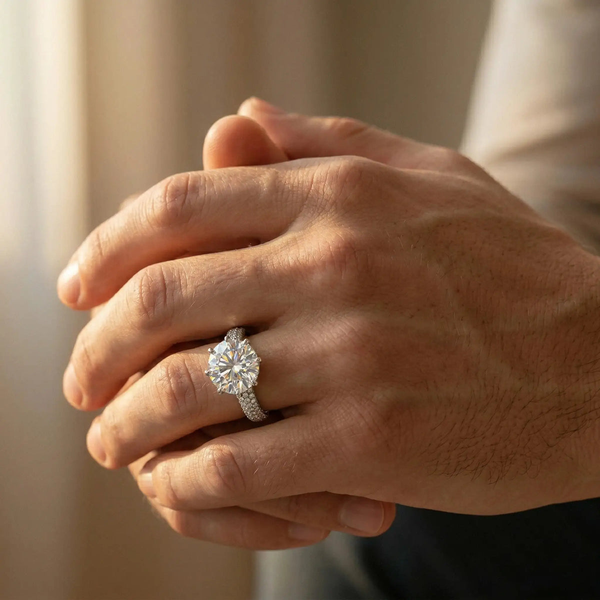 Moissanite Ring in Sterling Silver Couple — product view 4