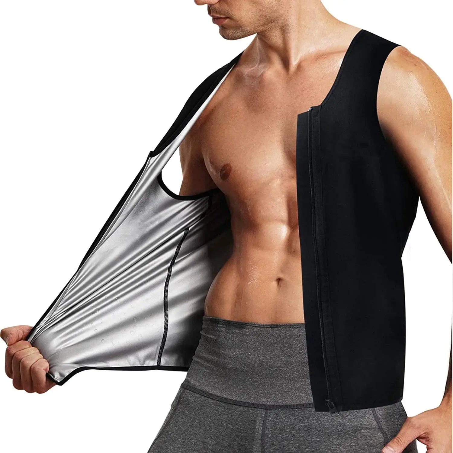 Qtree Sauna Vest for Men Waist Trainer Sweat Top Zipper