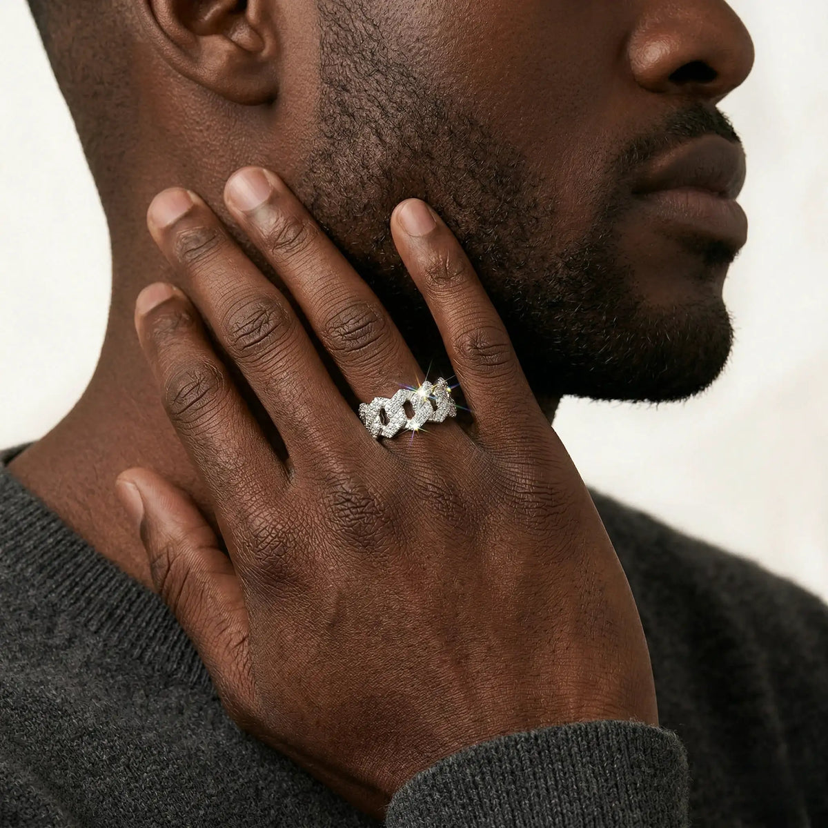 Ice Pave Cuban Chain CZ Ring, Men's Street Hip Hop — product view 5