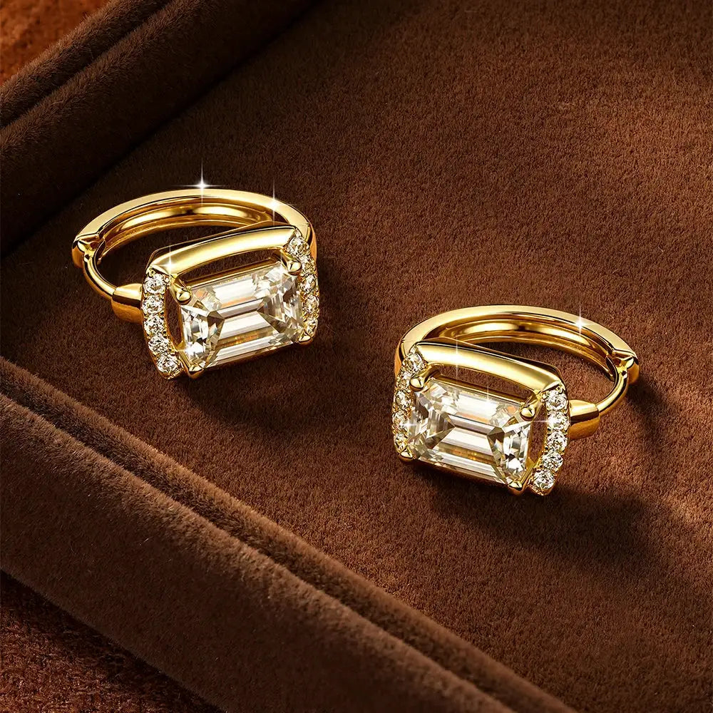 Emerald Cut Moissanite Gold Hoops — product image 2