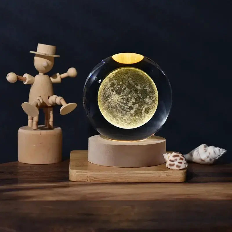 Luminous Crystal Ball LED Night Light Saturn Table Lamp USB