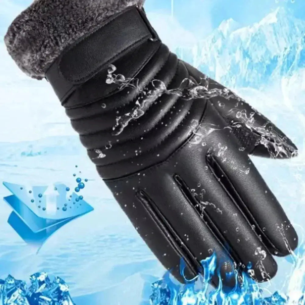 Winter Men's Fur Lined Plush Insulated Outdoor Gloves