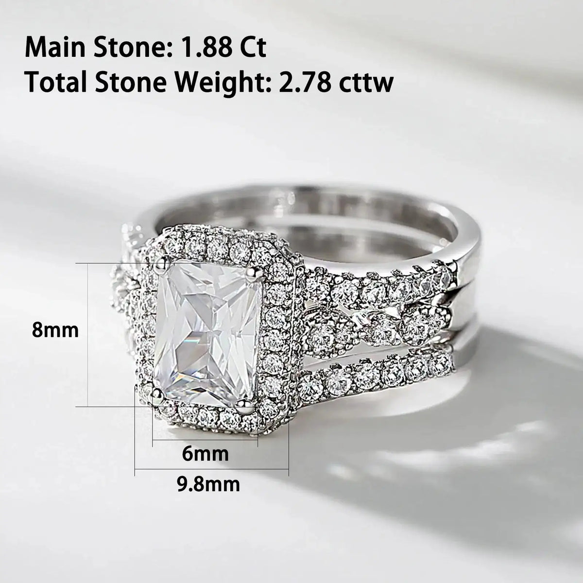 Newshe Solid 925 Sterling Silver Moissanite /AAAAA Zircon Wedding Rings Set for Women Engagement Ring Detachable Guard Bands