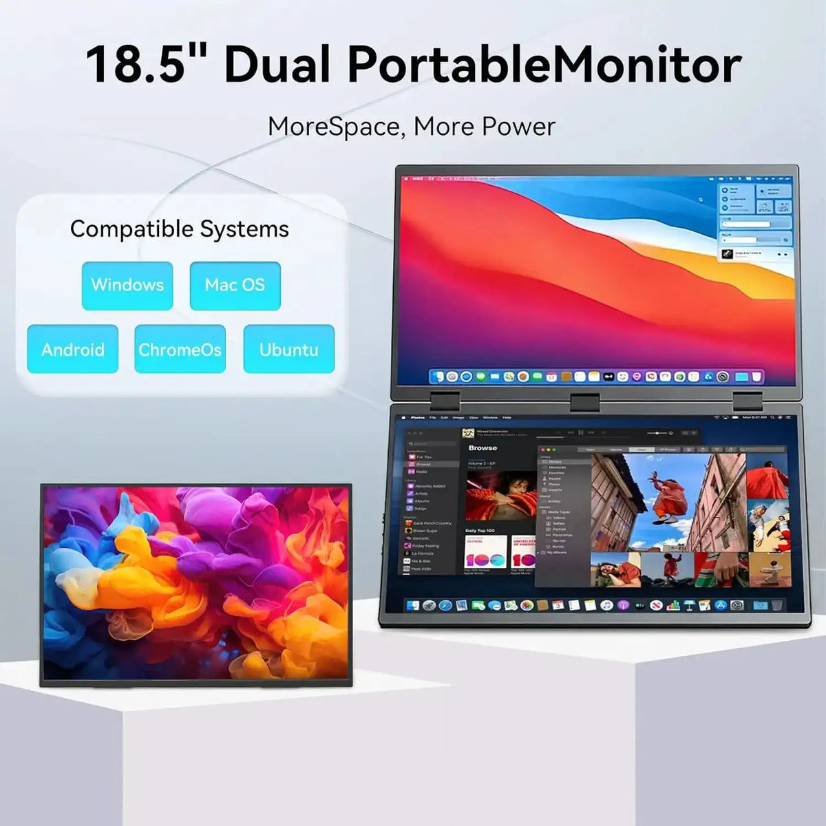 UPERFECT Delta 100HZ Dual Portable Monitor 18.5' 1080P FHD IPS Folding Stacked Triple Laptop Screen Extender USB-C Plug & Play Travel Extended Computer Display For Laptop PC Windows Mac W/Stand & VESA Mountable