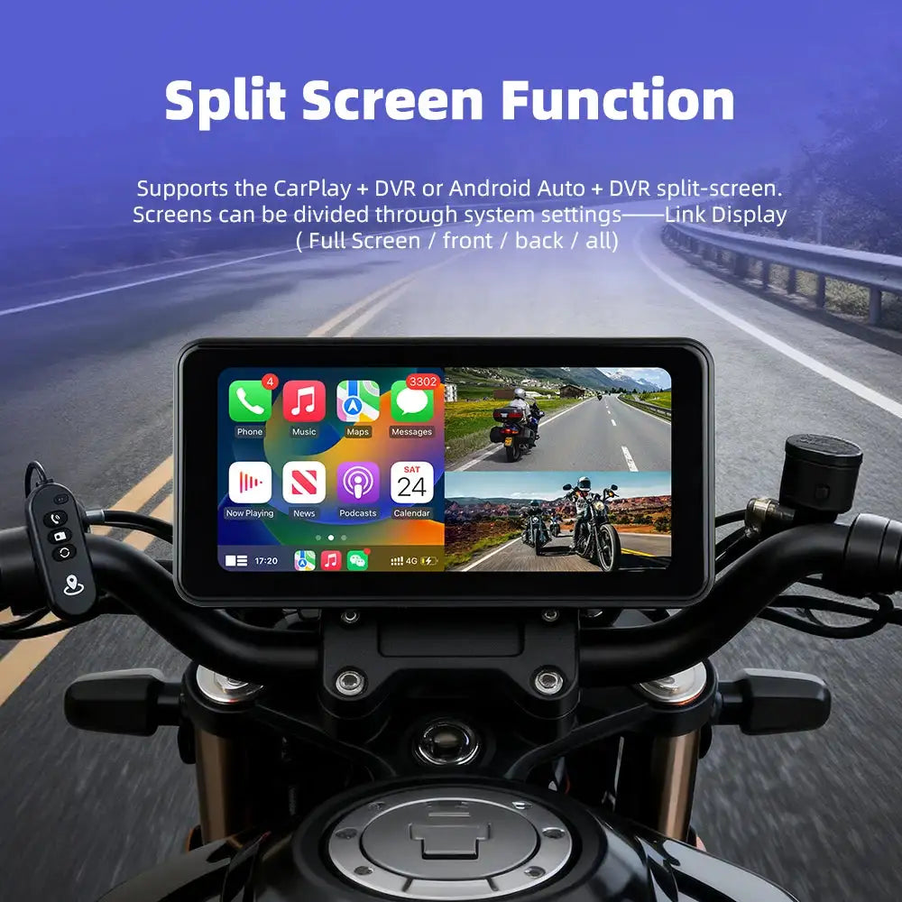 EKIY 6.25" Portable Digital Motorcycle Dashboard GPS Navigation Display Screen Wireless CarPlay Moto Android Auto With TPMS BSD