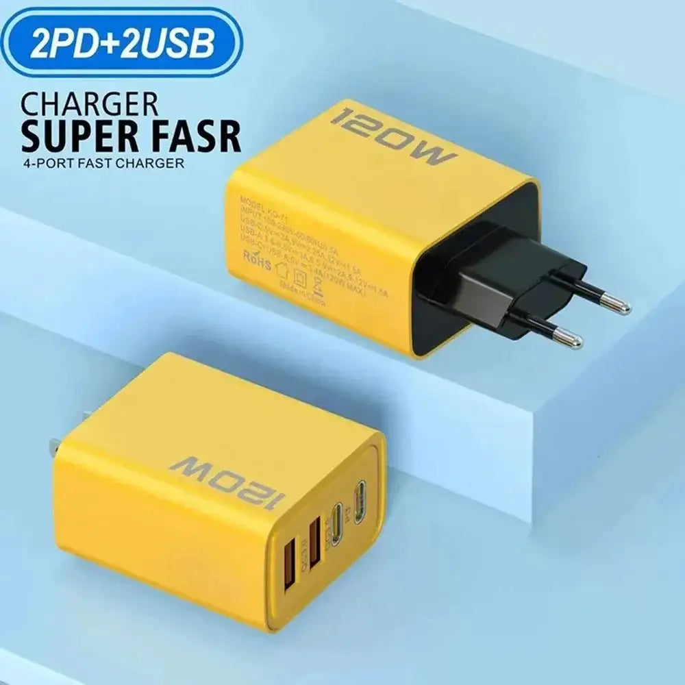 4 Port USB PD Charger 120W Type C Quick Charge Mobile Phone Charger Adapter For iPhone Samsung Xiaomi EU/US/UK Plug Wall Charger
