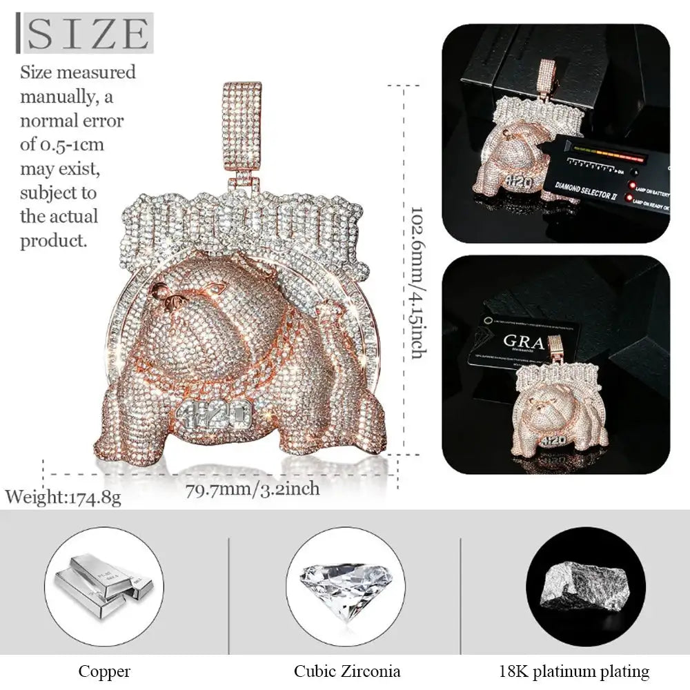 Hip Hop Angry Bulldog Logo Pendant Bubble Letter Top Bust — product view 3
