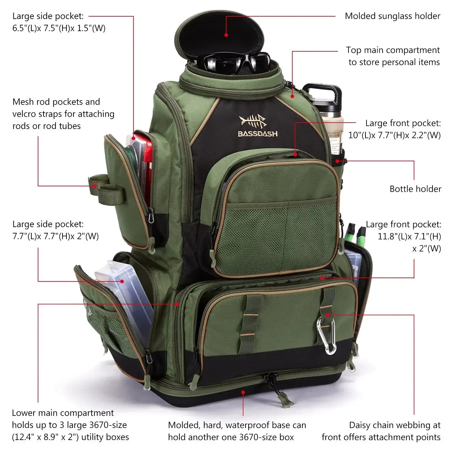 Bassdash Multifunctional Fishing Tackle Backpack Soft Box