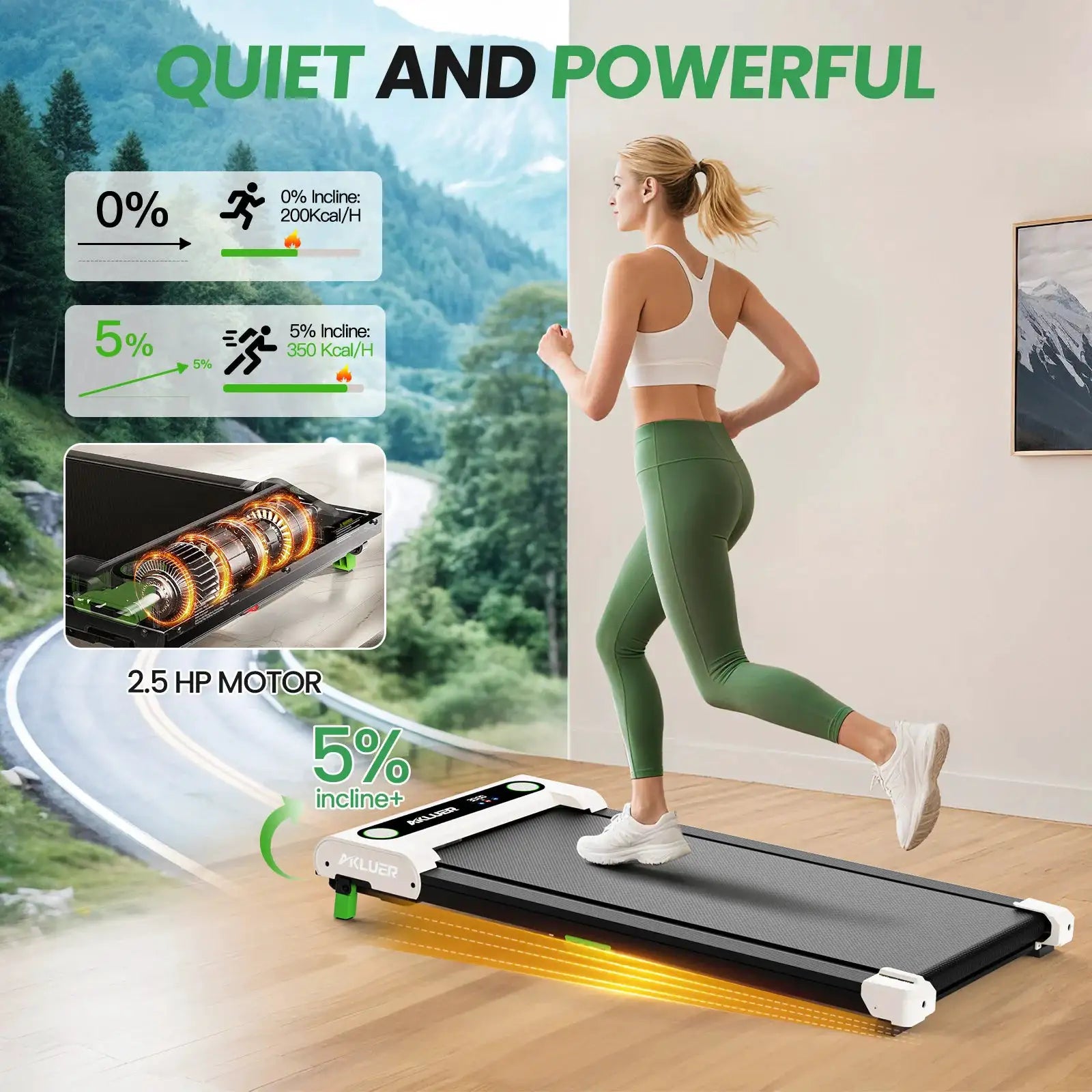 Akluer Walking Pad Treadmill with Incline, 2.5HP Quiet Brushless Motor Under Desk Treadmill, 330LBS Capacity Portable Walking Machine with LED Display Remote Control, 5% Incline Foldable Treadmill for Home Office Fitness