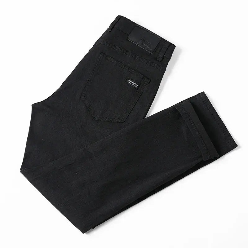 Mens Pure Black Jeans Korean Version Trendy Straight Pants