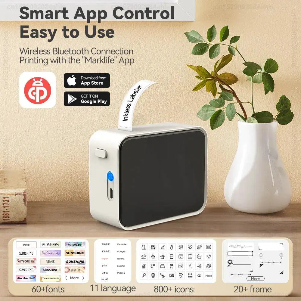 Portable Bluetooth Label Printer Ink Free Mini Sticker Maker