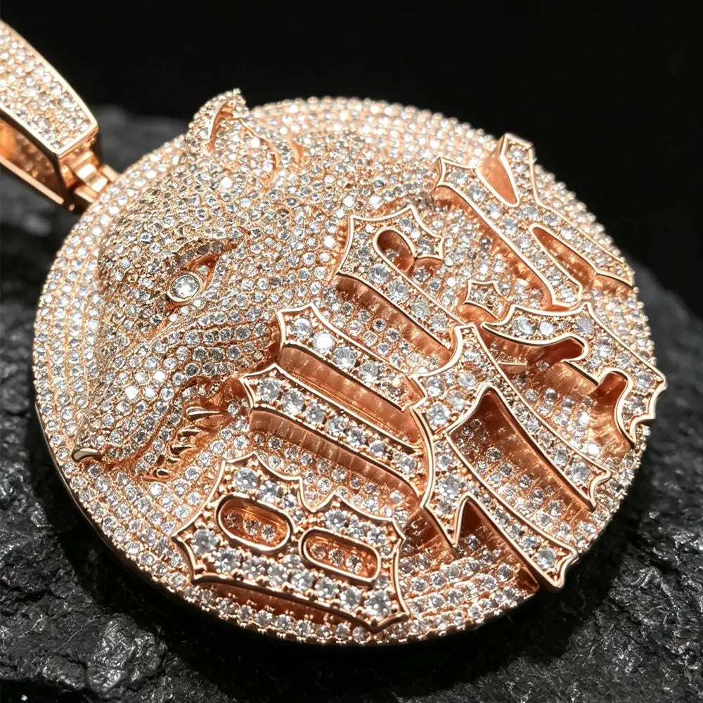 Sparkling Gold Wolf Pendant — product image 1