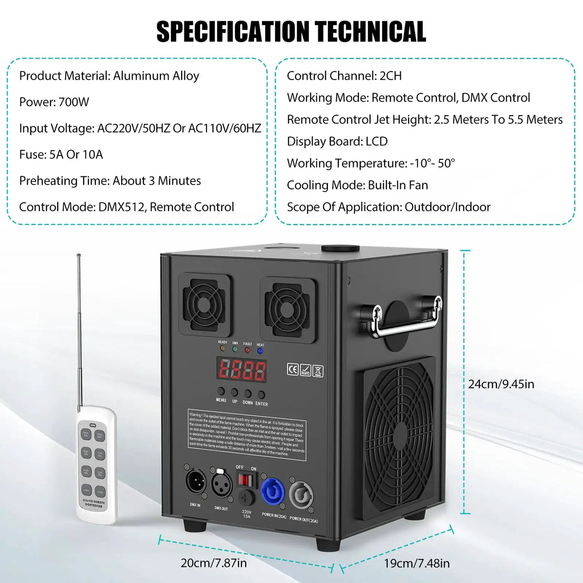 U'King 700W Cold Spark Machine Black DMX Stage Showing Machine Indoor/Outdoor Top Spraying Electronic Flower Spraying Machine