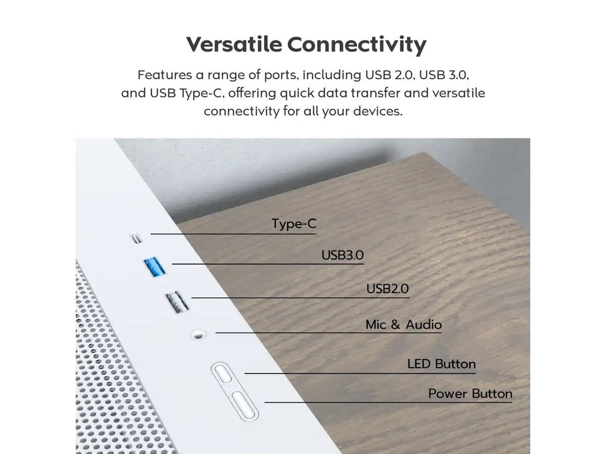 Montech White ATX Gaming PC Case — product view 7