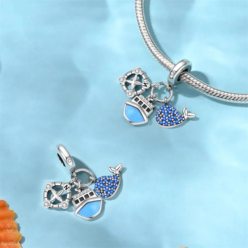 Sterling Silver Blue Ocean Ship