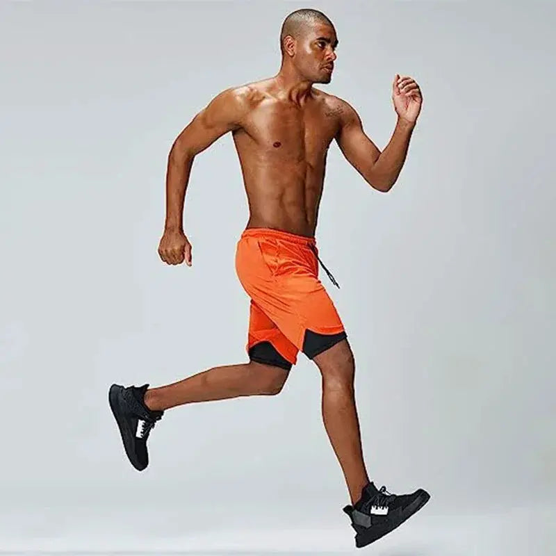 Men's 2 In 1 Running Shorts Quick Dry Gym Sportswear