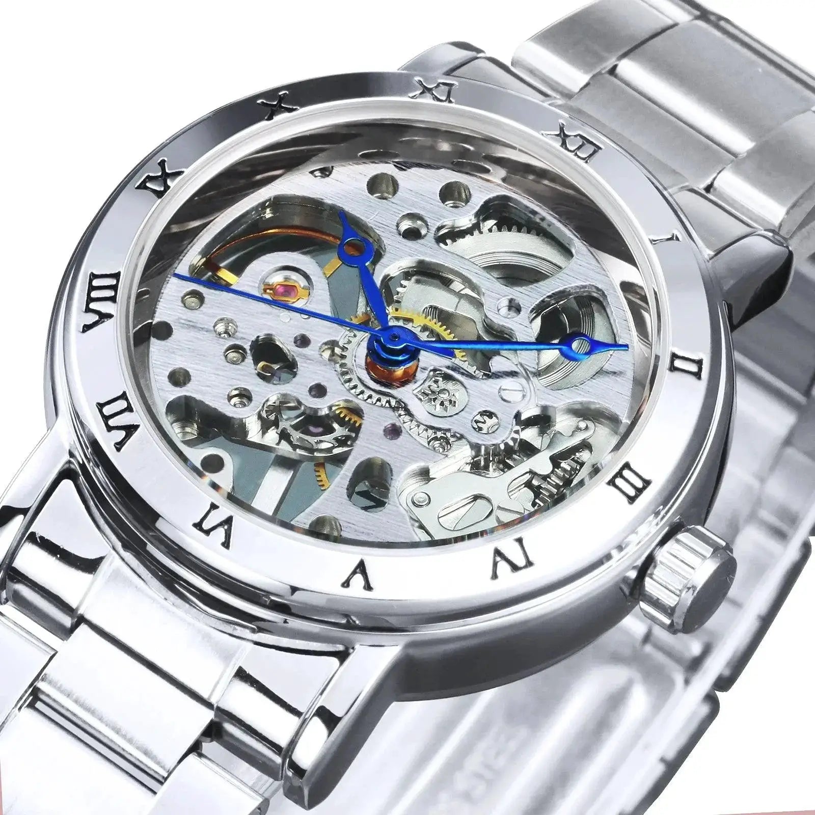 Elegant Skeleton Watch Stainless Steel Luxury Timepiece